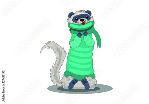 Cartoon of ferret wearing winter clothes vector