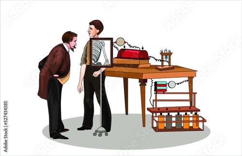 X-ray machine 1895. World Radiography day. 5-November illustration