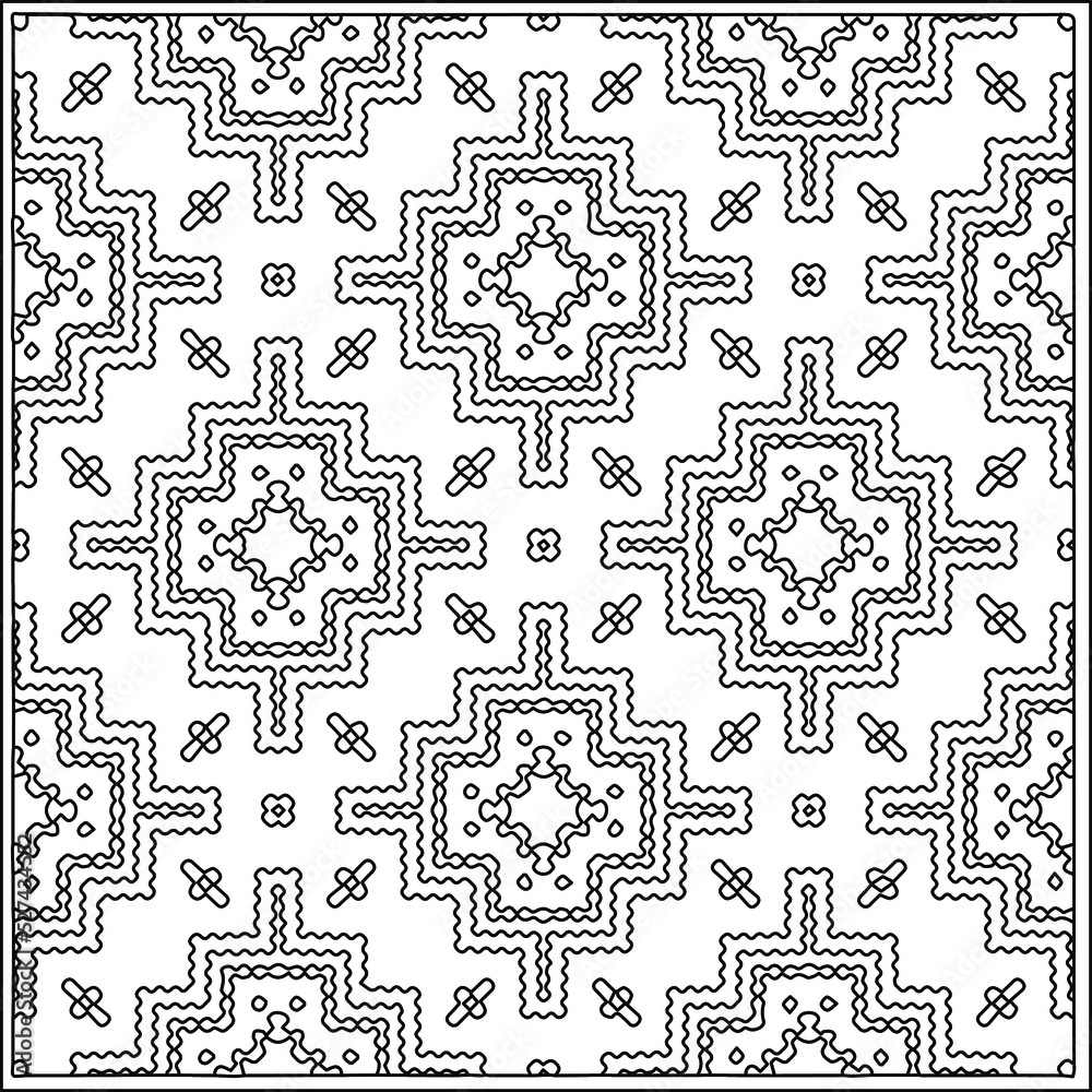 Fototapeta premium Vector pattern with symmetrical elements . Repeating geometric tiles from striped elements.Monochrome texture.Black and white pattern for wallpapers and backgrounds.line art.