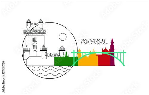 Portugal famous places drawing vector illustration