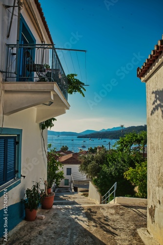 Fototapeta Naklejka Na Ścianę i Meble -  Poros island on colorful day in Aegean, Greece