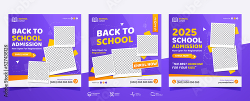 School admission social media post banner design. back to school social media post banner design set
