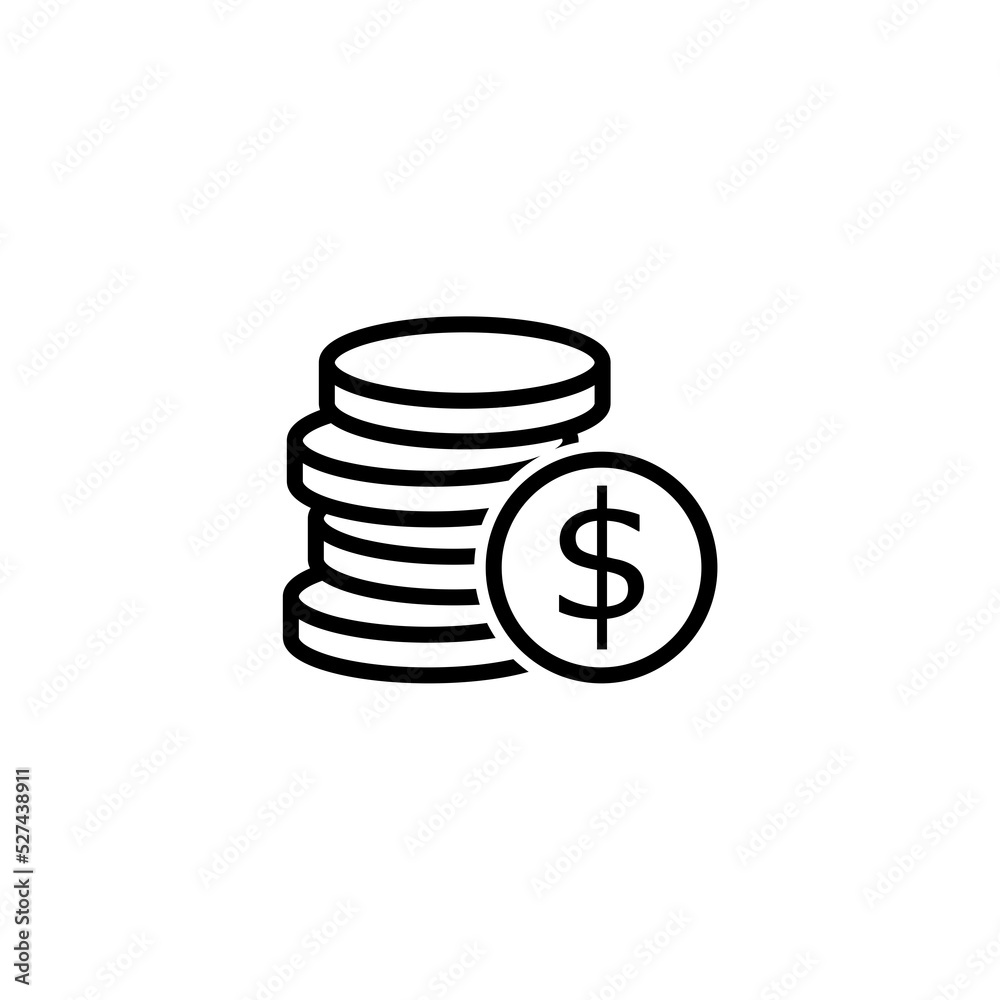 Dollar coins line icon isolated on white background Dollar coins line icon isolated on white background