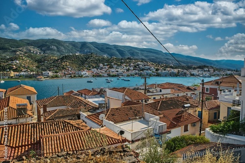 Fototapeta Naklejka Na Ścianę i Meble -  Poros island on colorful day in Aegean, Greece