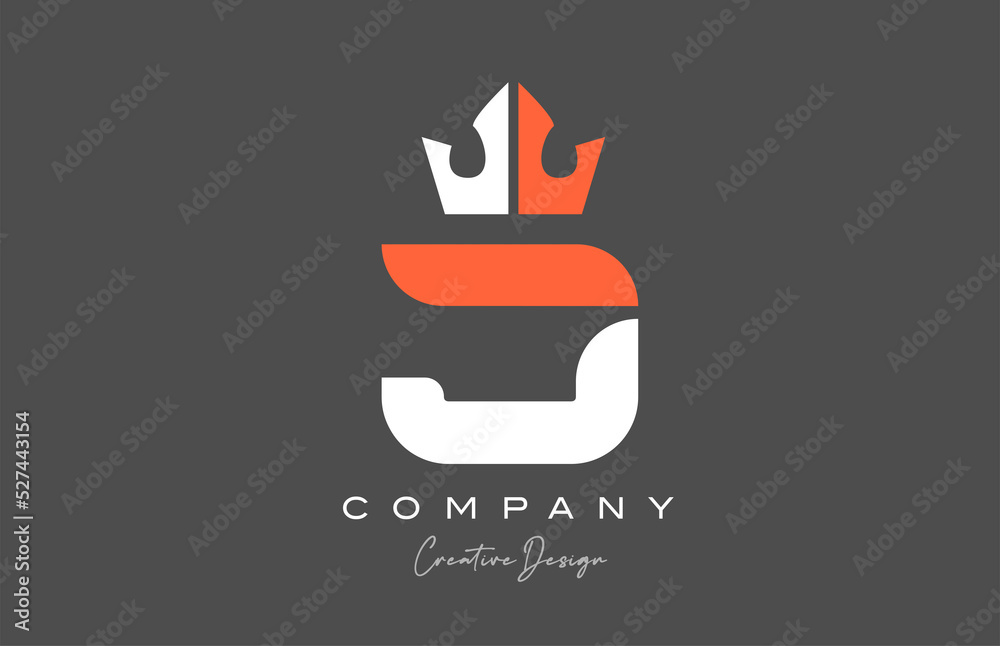 orange grey white J alphabet letter logo icon design. Creative king crown template for company and business orange grey white J alphabet letter logo icon design. Creative king crown template for company and business
