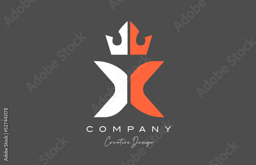 orange grey white X alphabet letter logo icon design. Creative king crown template for company and business