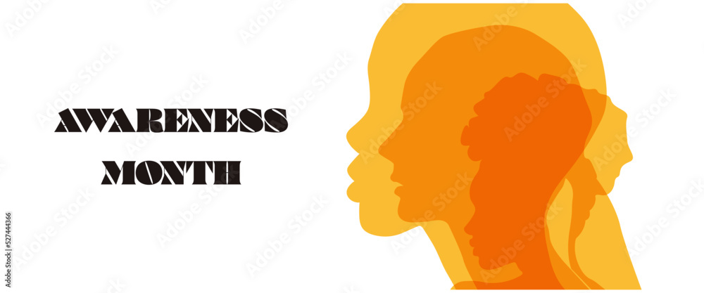 Awareness prevention month poster. Women silhouette head isolated on a white background.