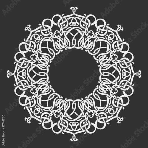 Abstract ornament in style celtic knot. Mandala decorative pattern. Design element for stickers, tattoo, clothes. Scandinavian or viking style background. Hand drawn vector illustration.
