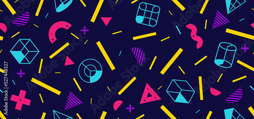 Background in the style of the 80s with multicolored geometric shapes. Illustration for hipsters Memphis style