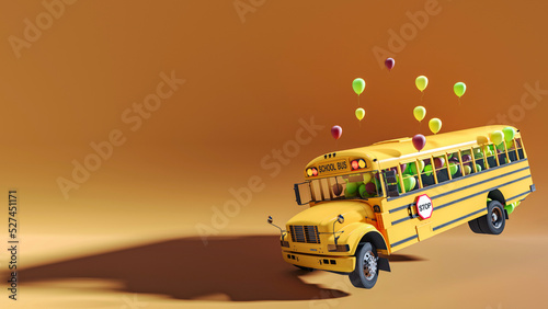 Canvas Print A playful school bus full of balloons ready for the start of the school year, re