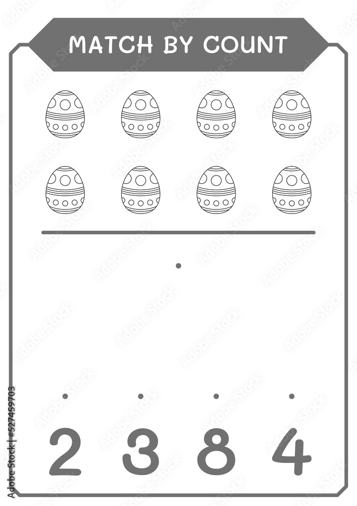 Match by count of Easter egg, game for children. Vector illustration, printable worksheet Match by count of Easter egg, game for children. Vector illustration, printable worksheet