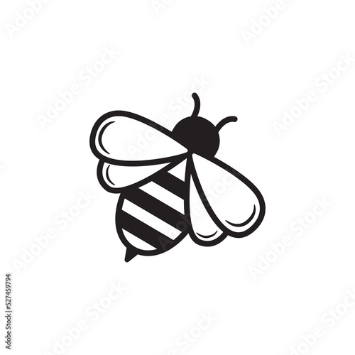Simple bee vector illustration with a black and white design. Bee icon on isolated background