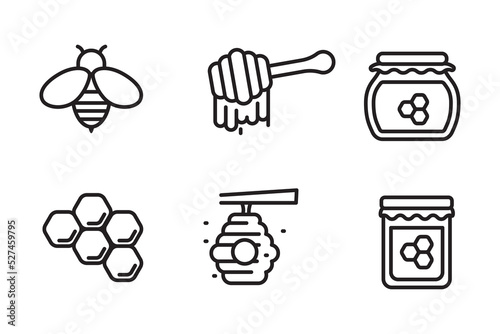 Honey and bee icon in linear style on isolated background