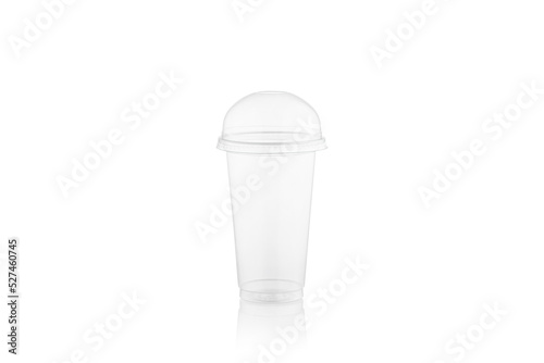 Disposable plastic Cup isolated on white background.
Plastic clear cup with dome lid isolated on white background.