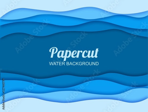 Papercut water background. Poster or banner for website with natural and organic patterns. Place for text, slide for presentation and wallpaper for computer or phone. Cartoon flat vector illustration