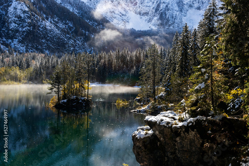 Fototapeta Naklejka Na Ścianę i Meble -  Autumn Winter Snowy Forest Mountains Background