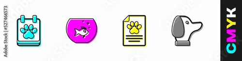 Set Calendar grooming, Aquarium with fish, Medical clinical record pet and Dog icon. Vector