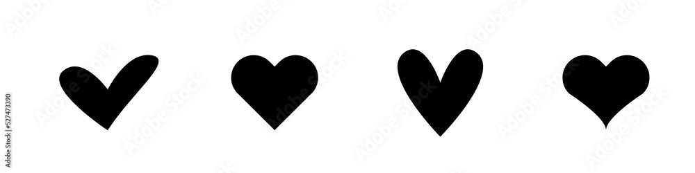 Conjunto de corazones negros, estilo silueta Conjunto de corazones negros, estilo silueta