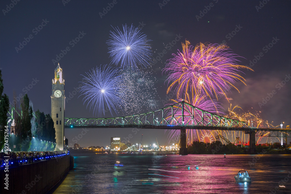 Fototapeta premium Old port of Montreal Quebec Canada Fireworks