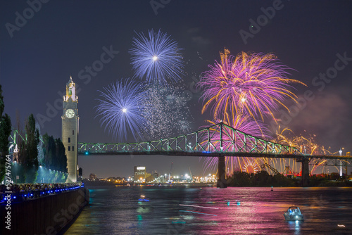 Old port of Montreal Quebec Canada Fireworks 