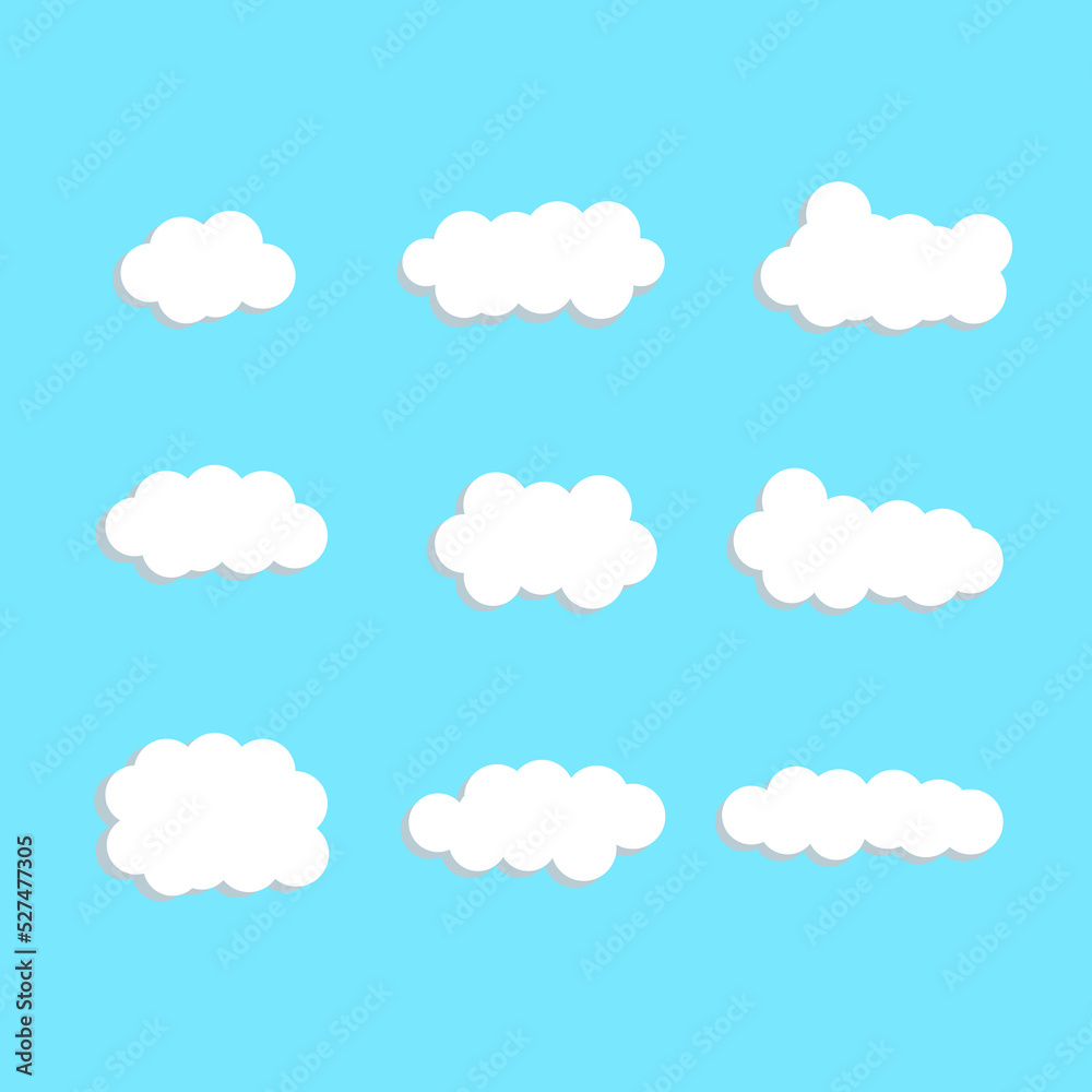 Cartoon Cloud. cloudy white set on a blue background. Vector illustration.