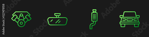 Set line Car muffler, Power car engine, mirror and . Gradient color icons. Vector