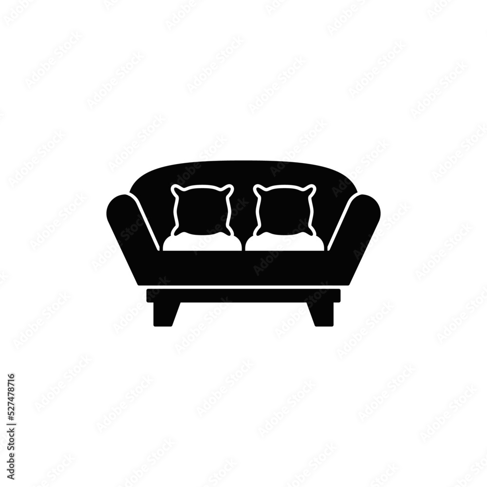 Sofa icon in black flat glyph, filled style isolated on white background Sofa icon in black flat glyph, filled style isolated on white background