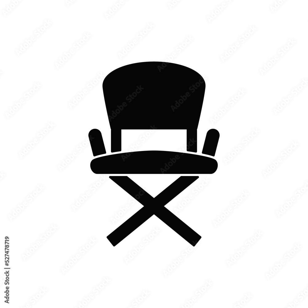 folding chair, director chair icon in black flat glyph, filled style isolated on white background