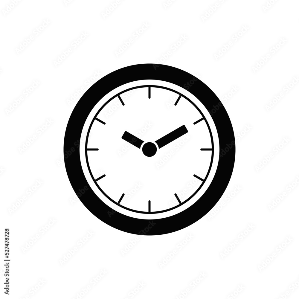 Wall clock icon in black flat glyph, filled style isolated on white background Wall clock icon in black flat glyph, filled style isolated on white background