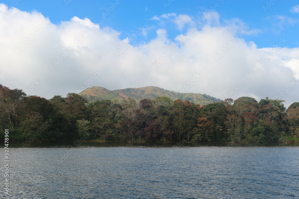 Amazing View with Forest, Mountain and Lake at Periyar Tiger Reserve, Thekkady, Kerala, India