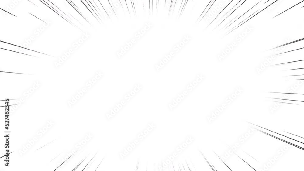 Rotating thin black and white cartoon concentrated effect lines. Manga, anime style speed lines. Another version is on green screen for chroma key. Two versions are loopable. 4k.