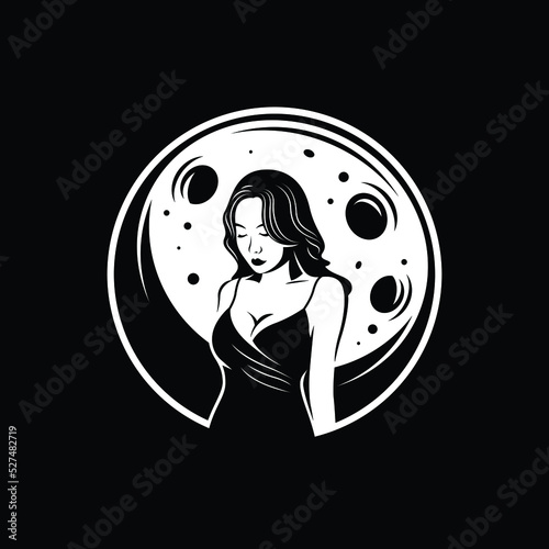 Woman Under Moon Night and Dark Day - Logo Design Template