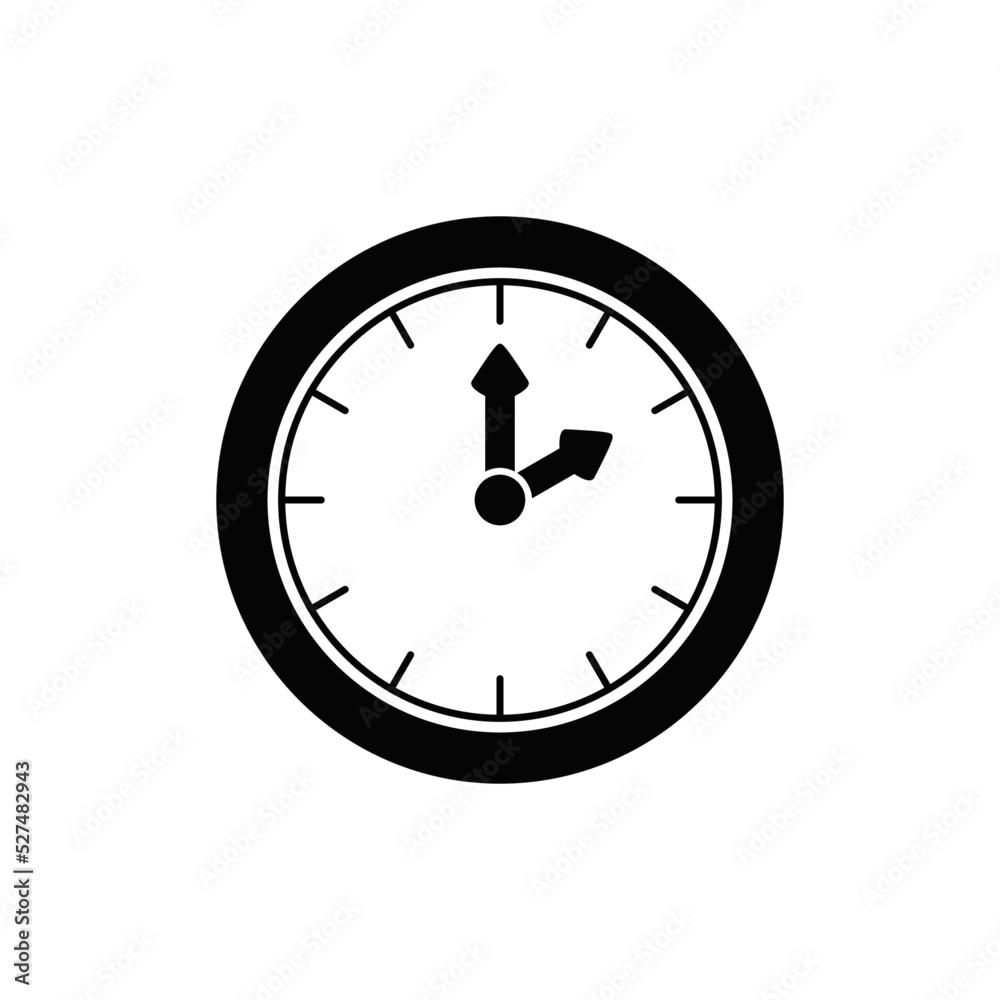 Wall clock icon in black flat glyph, filled style isolated on white background Wall clock icon in black flat glyph, filled style isolated on white background