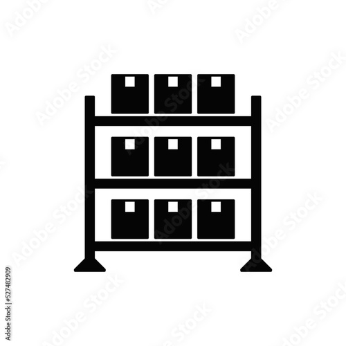 warehouse racking icon in black flat glyph, filled style isolated on white background
