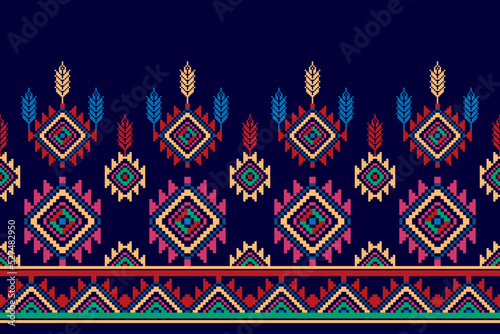 Ikat floral Hungarian polish Moravian folk ethnic seamless pattern design. Aztec fabric carpet boho mandalas textile motif decor wallpaper. Tribal flower native traditional embroidery vector 