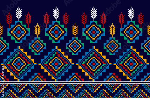 Ikat floral Hungarian polish Moravian folk ethnic seamless pattern design. Aztec fabric carpet boho mandalas textile motif decor wallpaper. Tribal flower native traditional embroidery vector 