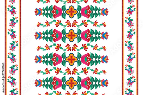 Ikat floral Hungarian polish Moravian folk ethnic seamless pattern design. Aztec fabric carpet boho mandalas textile motif decor wallpaper. Tribal flower native traditional embroidery vector 
