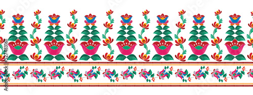 Ikat floral Hungarian polish Moravian folk ethnic seamless pattern design. Aztec fabric carpet boho mandalas textile motif decor wallpaper. Tribal flower native traditional embroidery vector 