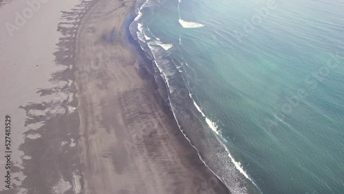 Wallpaper Mural Aerial view flying over Vestrahorn mountain and black sand beach by the sea on sunny day in summer at Stokksnes Peninsula, Iceland Torontodigital.ca