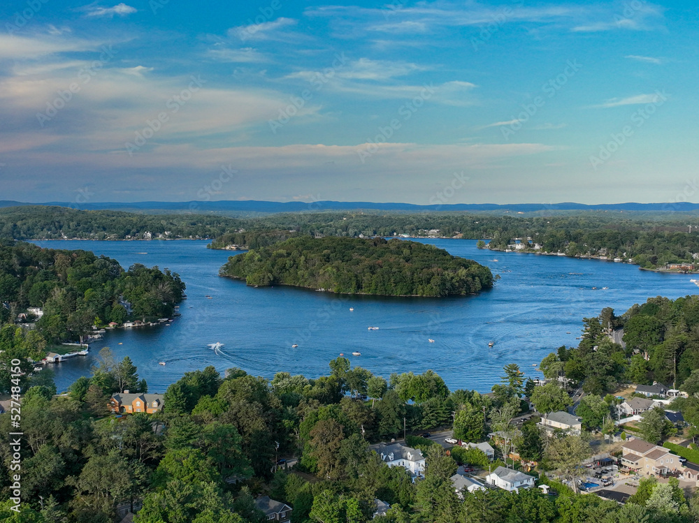 08/30/2022 - Late afternoon aerial photo of Lake Mahopac located in Town of Carmel, Putnam County, New York.