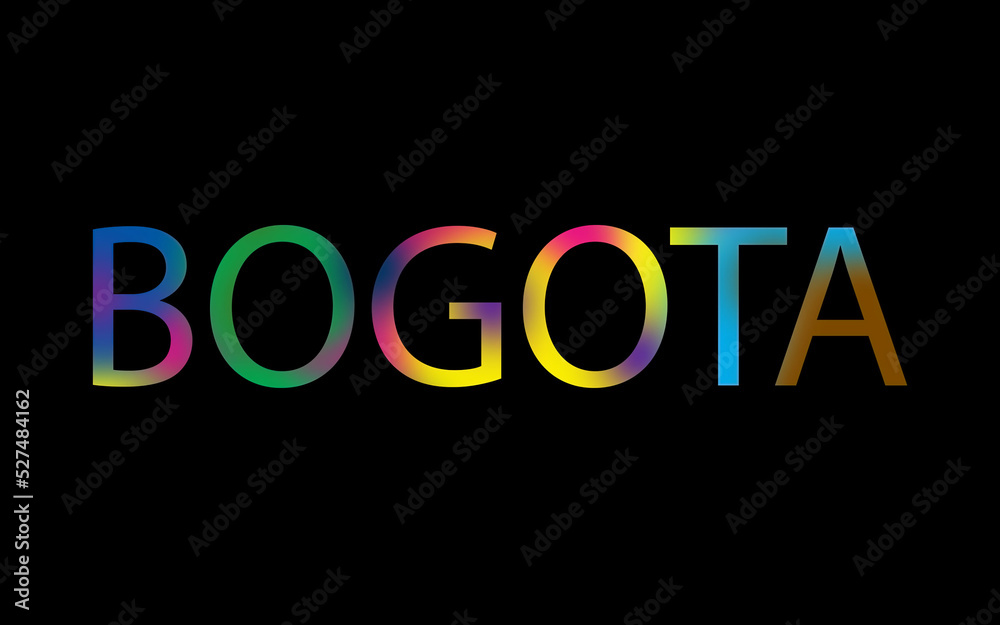 Rainbow filled text spelling out Bogota with a black background Rainbow filled text spelling out Bogota with a black background