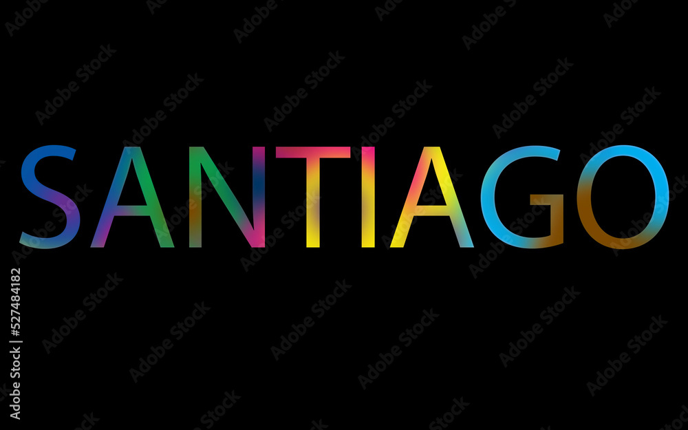 Rainbow filled text spelling out Santiago with a black background Rainbow filled text spelling out Santiago with a black background