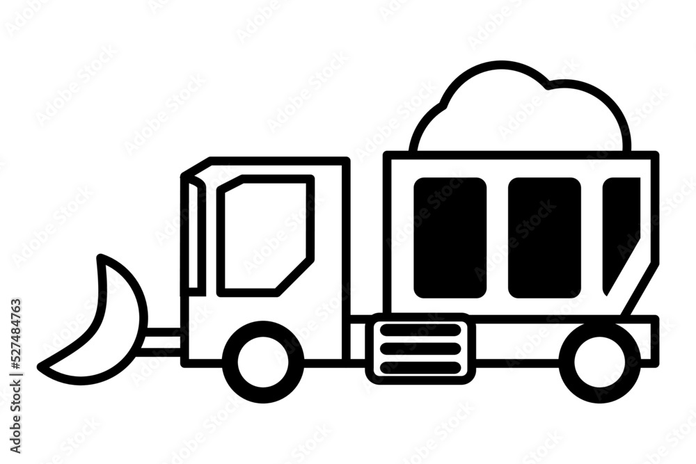 Snowplow truck icon used for push to clear a path as the vehicle moves forward in black style outline Snowplow truck icon used for push to clear a path as the vehicle moves forward in black style outline