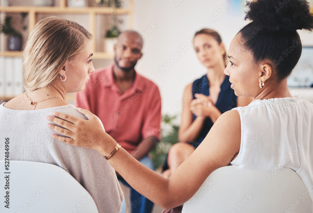 Psychology, mental health and support group with a woman in counseling for help with depression and anxiety with a psychologist she can trust. Communication, community or counselor with a sad patient Psychology, mental health and support group with a woman in counseling for help with depression and anxiety with a psychologist she can trust. Communication, community or counselor with a sad patient