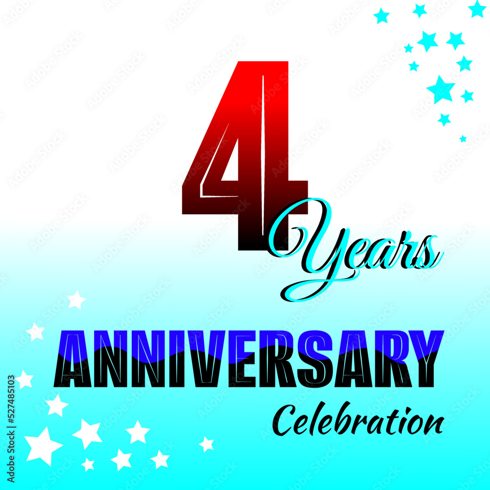 4th birthday celebration background. Red gradient colored numbers and