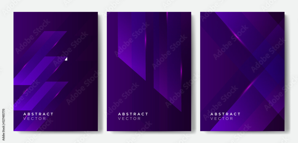 Minimalist purple gradient cover backgrounds vector set with modern geometric shapes. Modern wallpaper design for presentation, posters, cover, website and banner