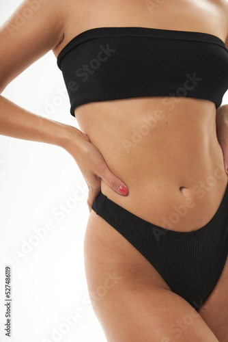 Women fit body shape. Bra model. Plastic surgery. Female breast boobs. Attractive girl presenting her bra. Female in underwear.