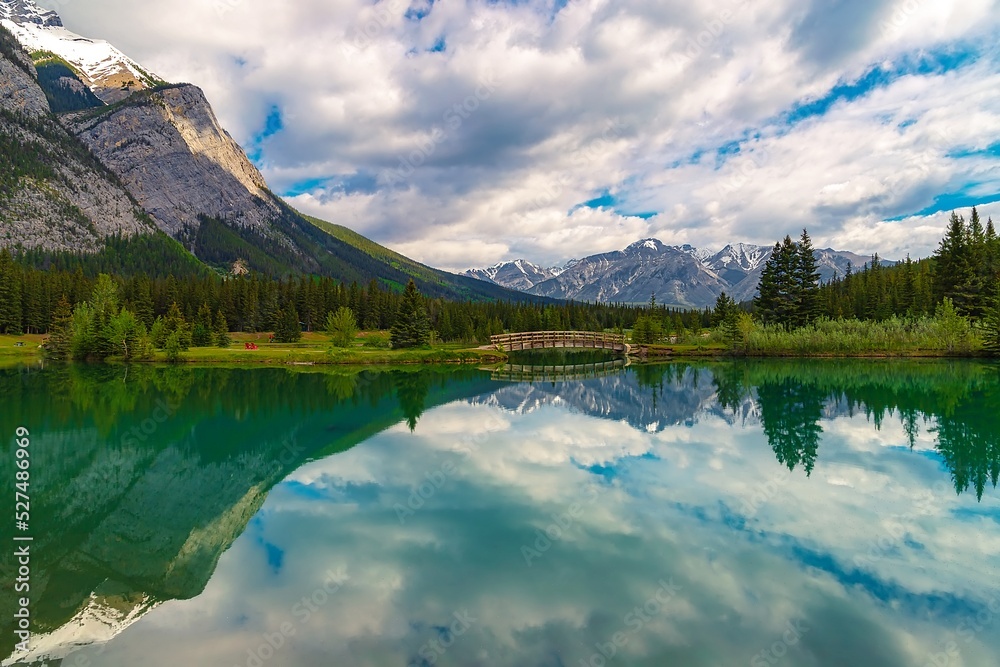 Panoramic Mountain Reflections At Cascade Ponds
