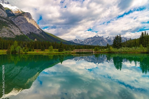Panoramic Mountain Reflections At Cascade Ponds