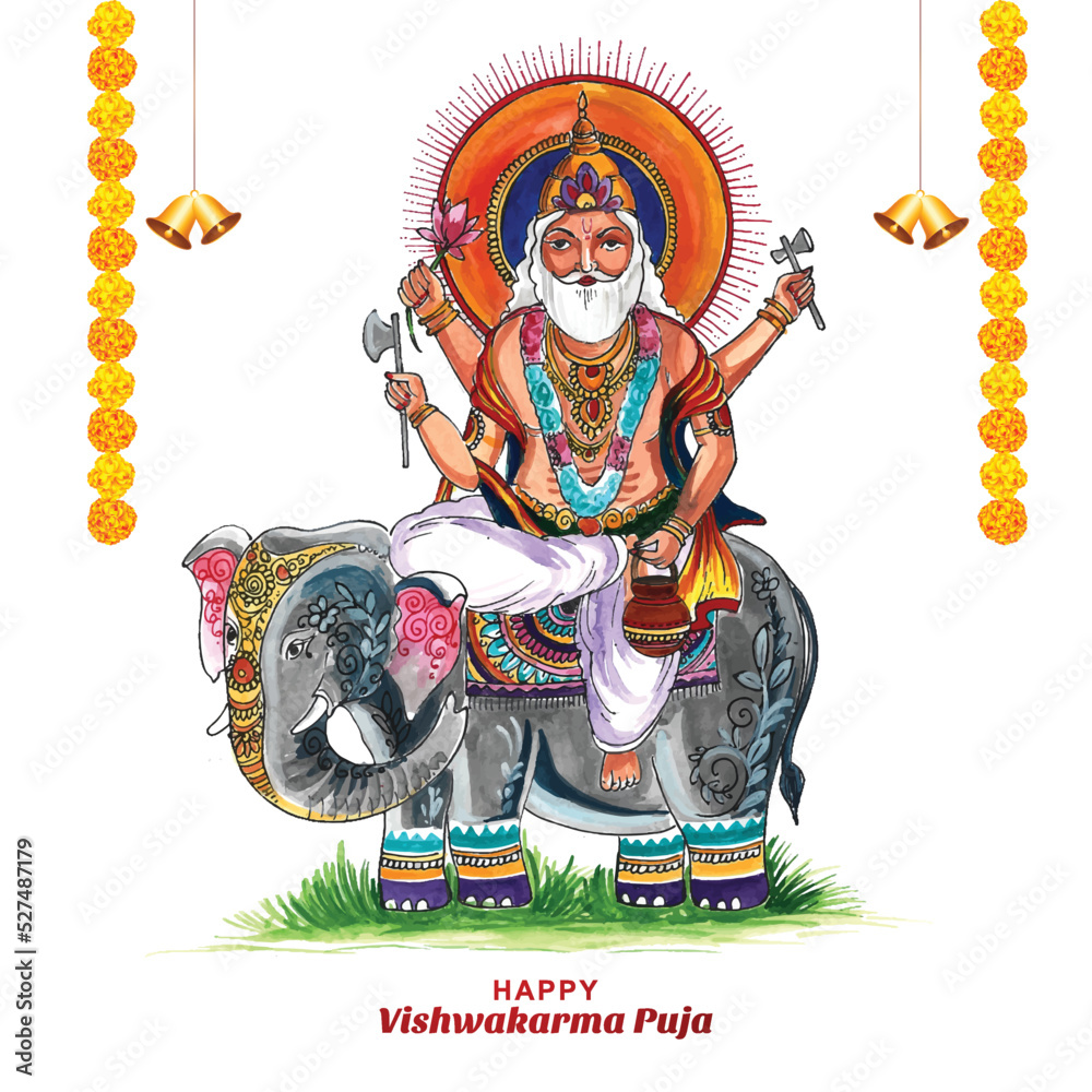 Hindu god vishwakarma puja celebration background Stock Vector Adobe Stock
